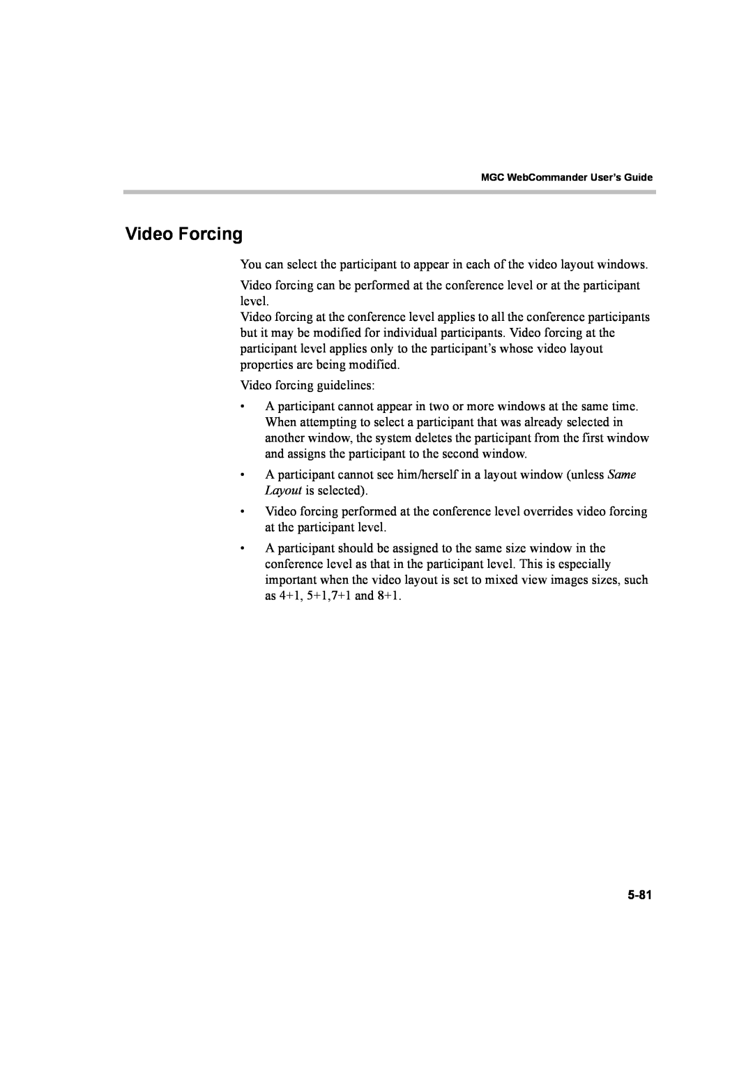 Polycom 8 manual Video Forcing 