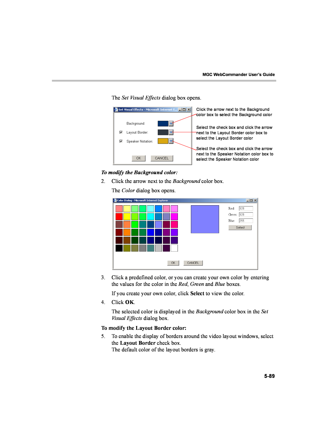 Polycom 8 manual To modify the Background color, To modify the Layout Border color 