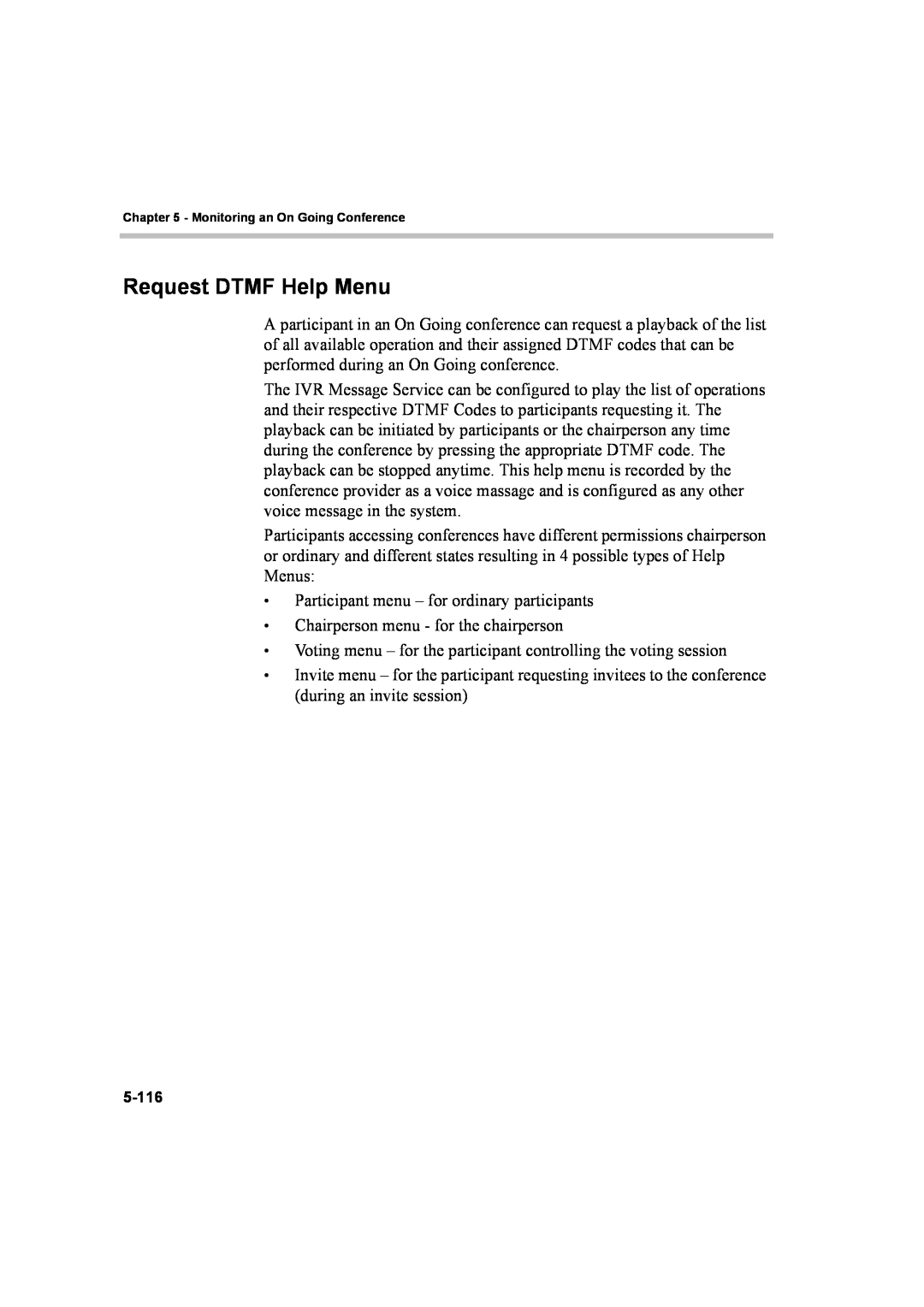 Polycom 8 manual Request DTMF Help Menu 