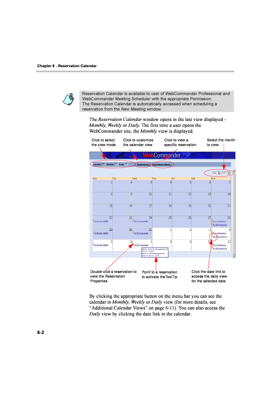 Polycom 8 manual WebCommander site, the Monthly view is displayed 