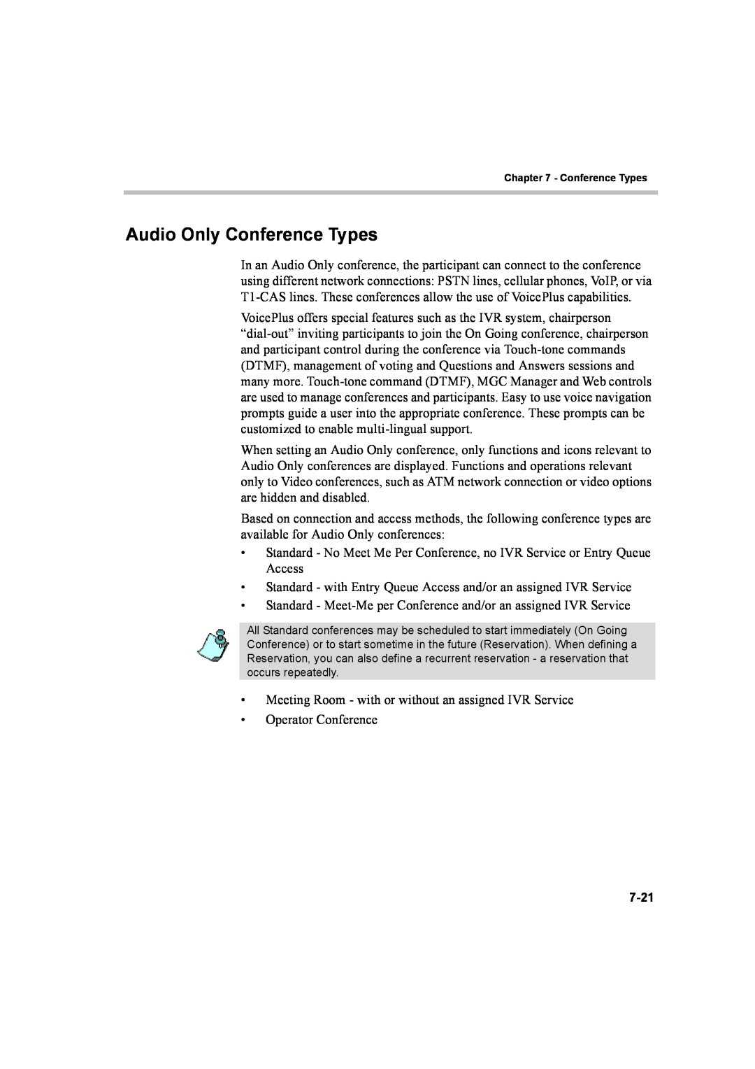 Polycom 8 manual Audio Only Conference Types 