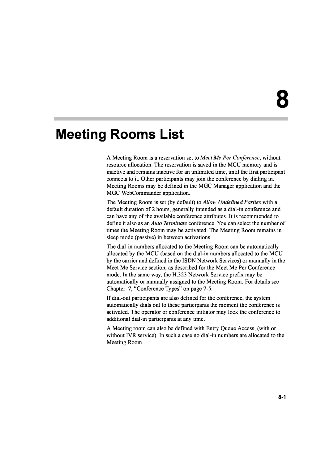 Polycom 8 manual Meeting Rooms List 