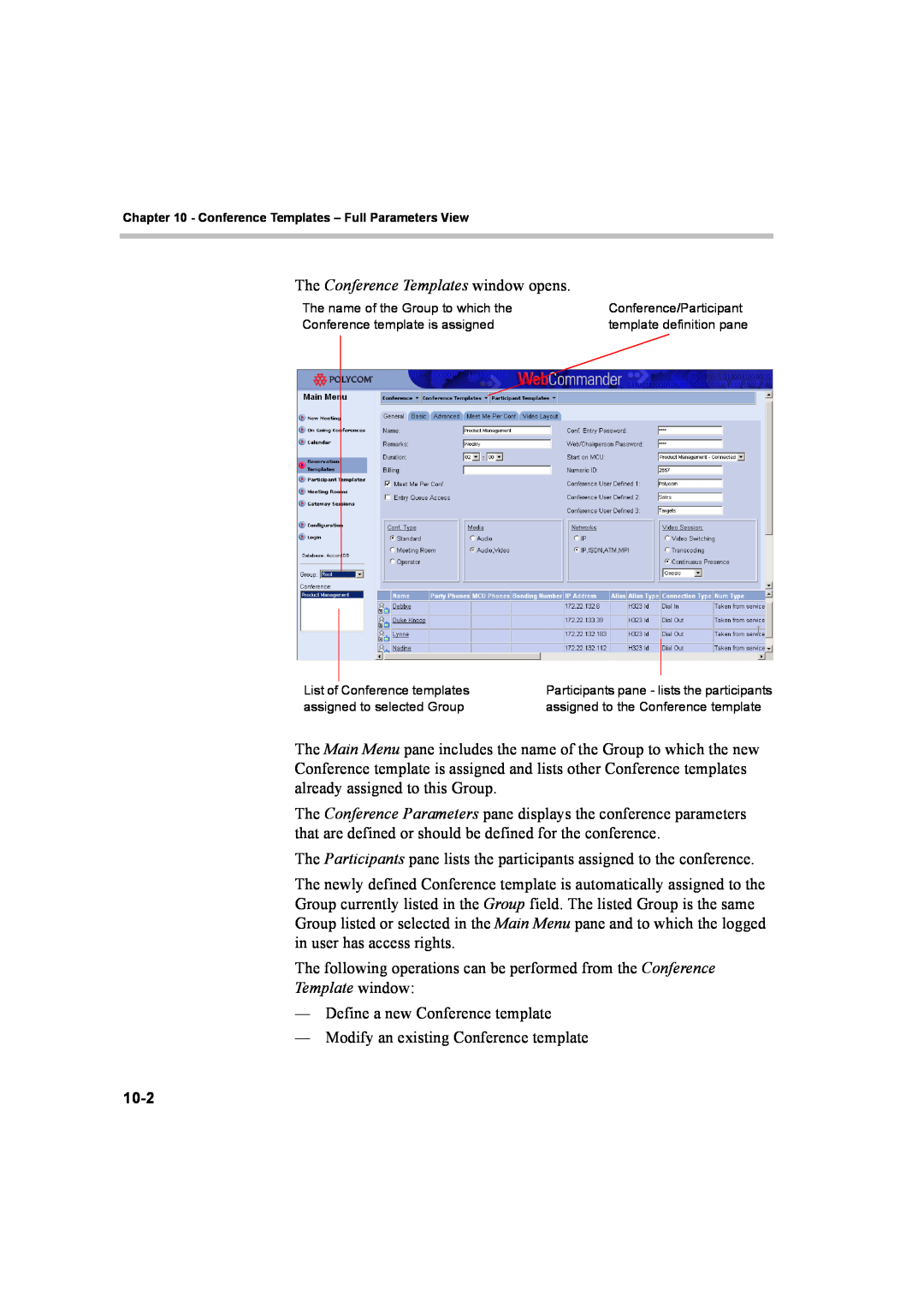 Polycom 8 manual The Conference Templates window opens, Define a new Conference template 