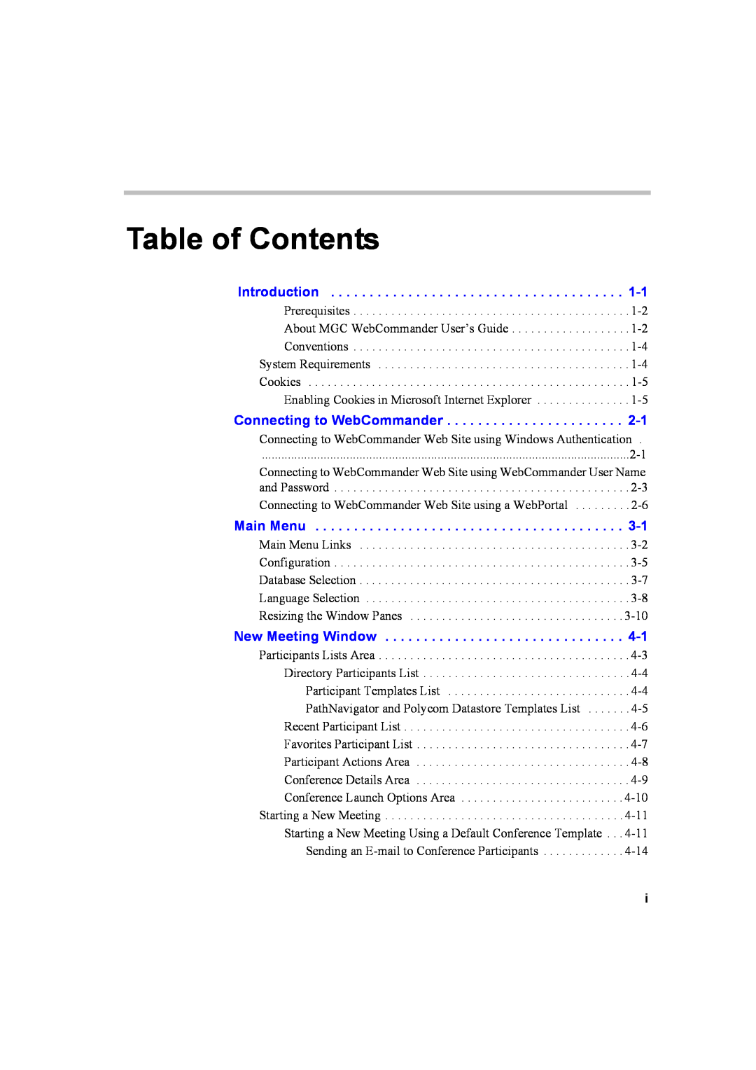 Polycom 8 manual Table of Contents 