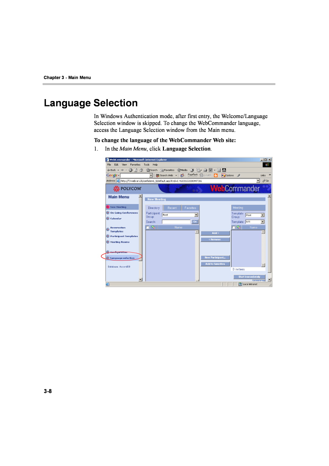 Polycom 8 manual In the Main Menu, click Language Selection 