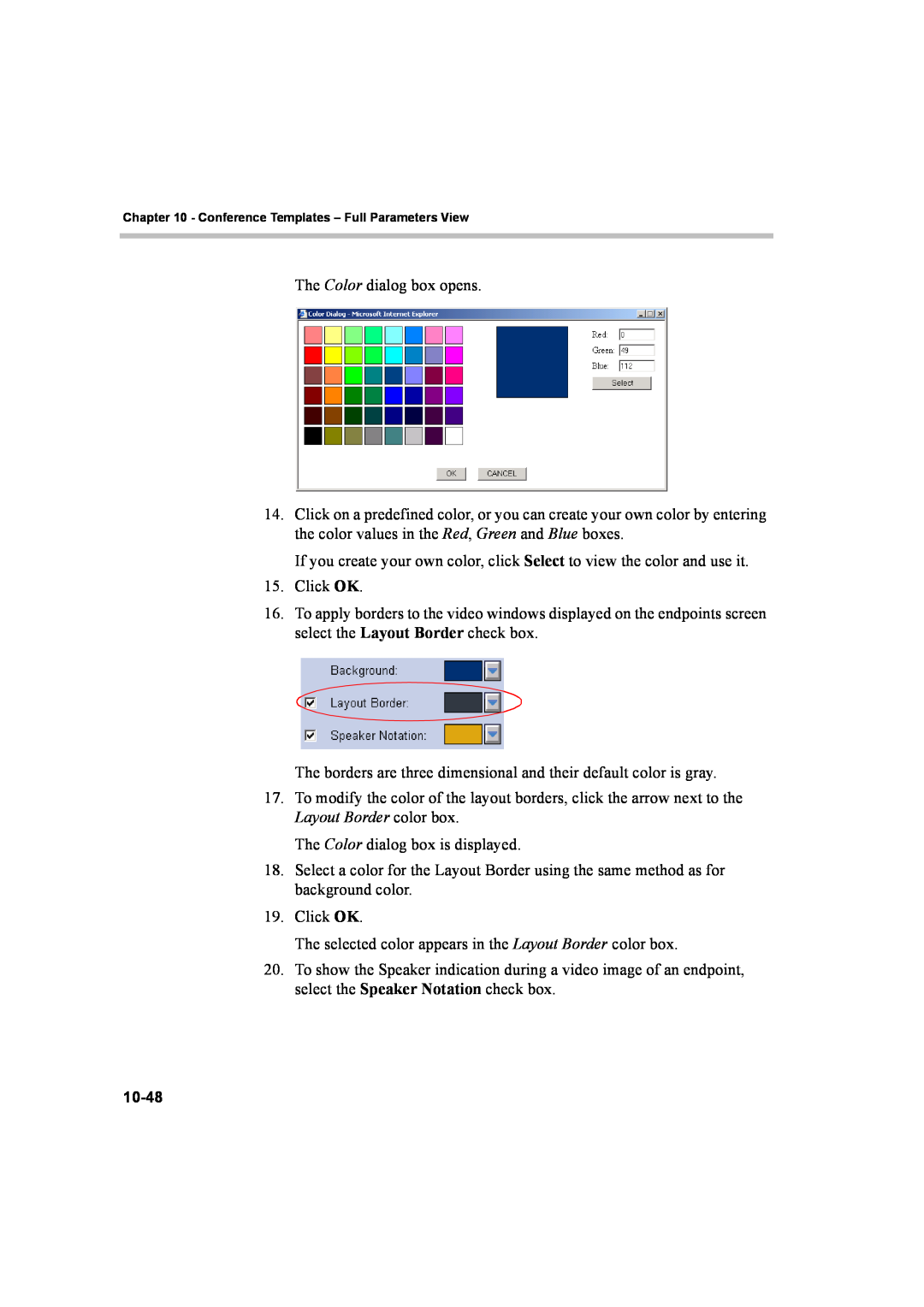 Polycom 8 manual The Color dialog box opens 