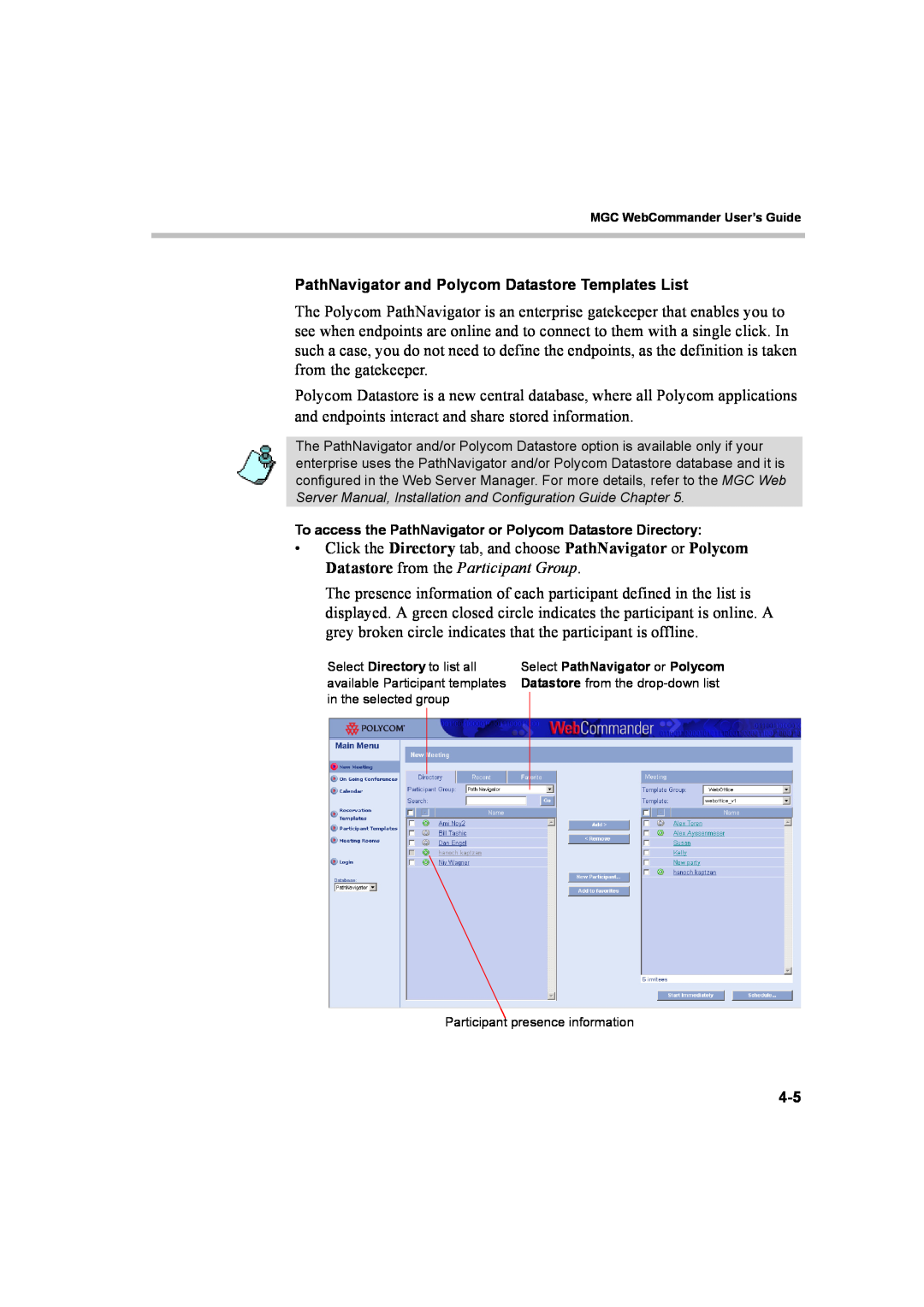 Polycom 8 manual MGC WebCommander User’s Guide, Select PathNavigator or Polycom 