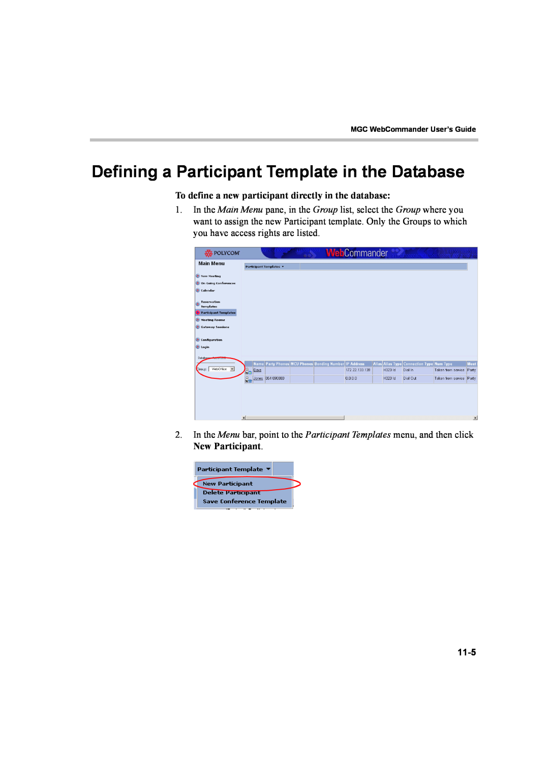Polycom 8 manual Defining a Participant Template in the Database 