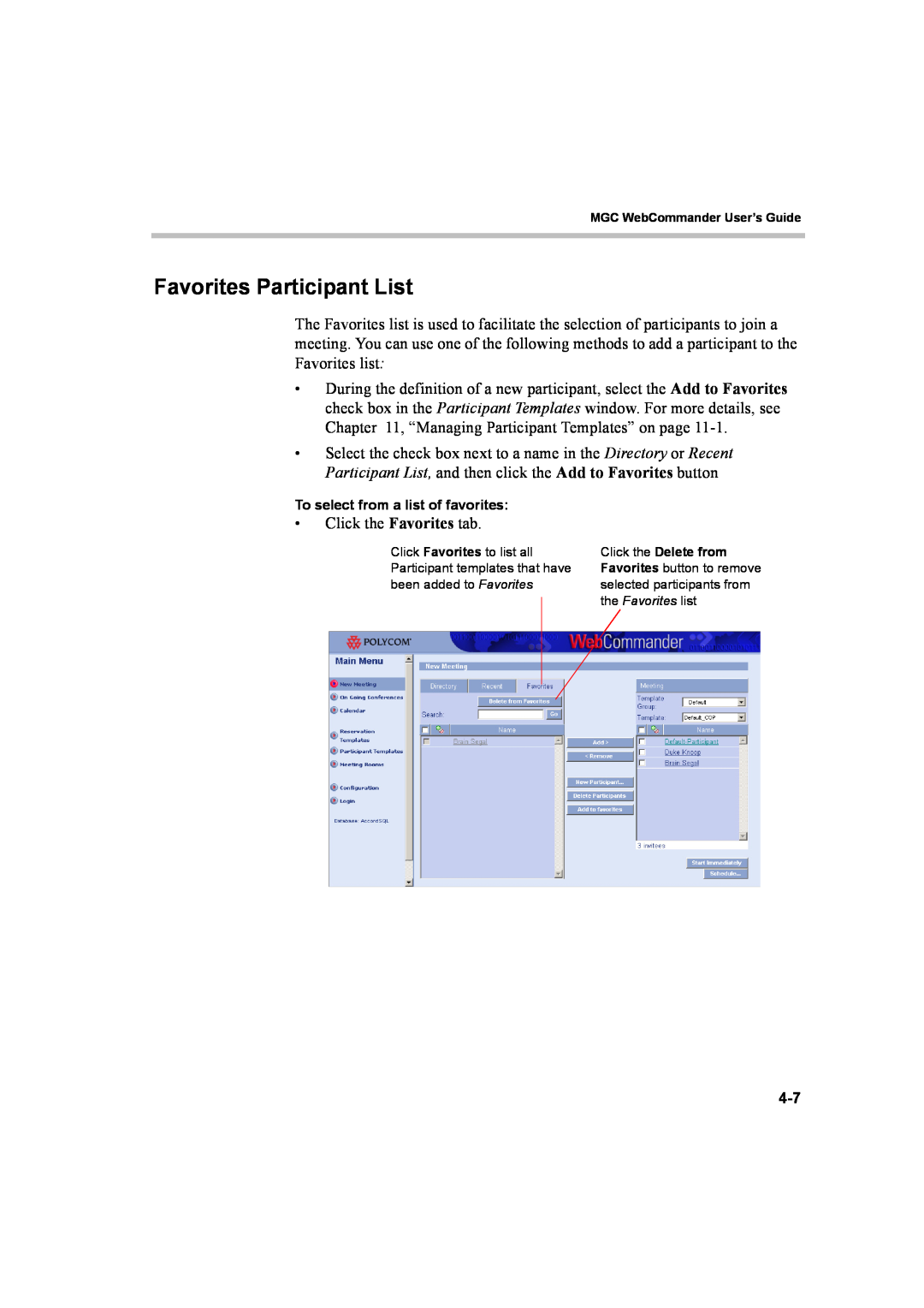 Polycom 8 manual Favorites Participant List 