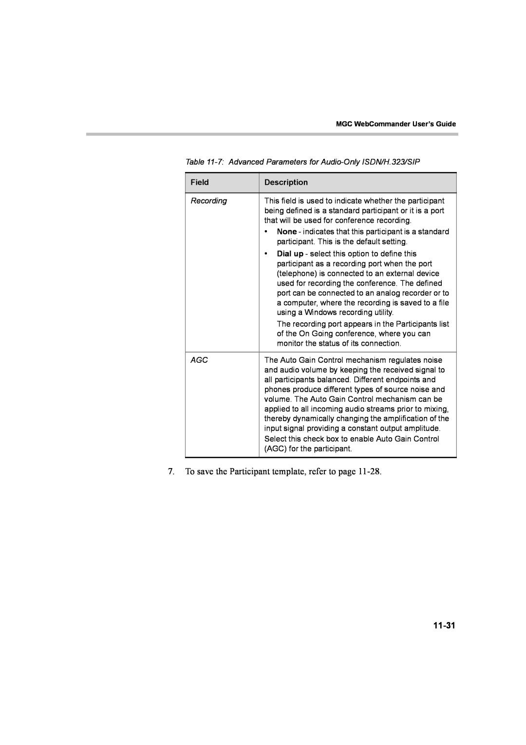 Polycom 8 manual To save the Participant template, refer to page, 11-31, Field, Description 