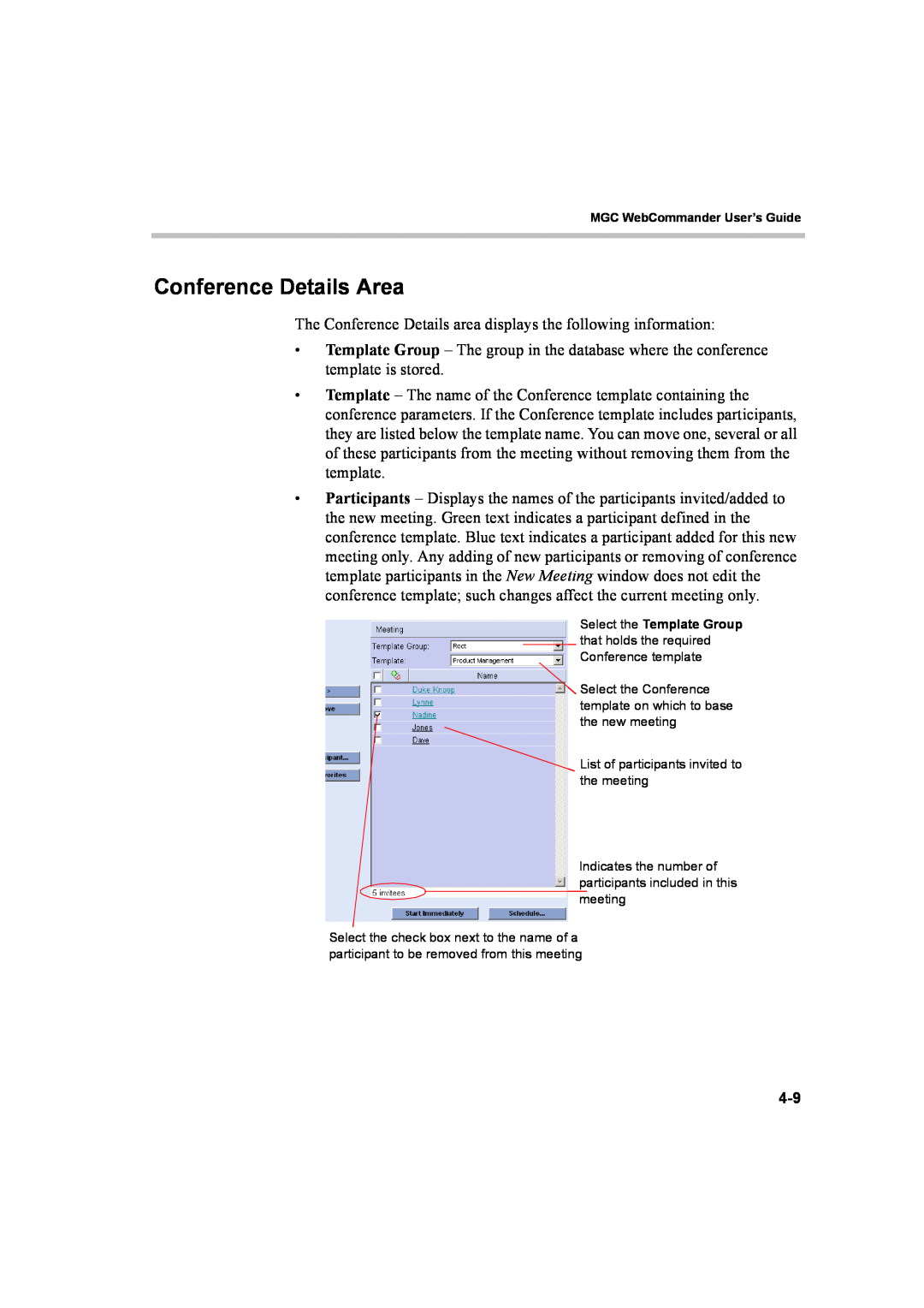 Polycom 8 manual Conference Details Area, MGC WebCommander User’s Guide 