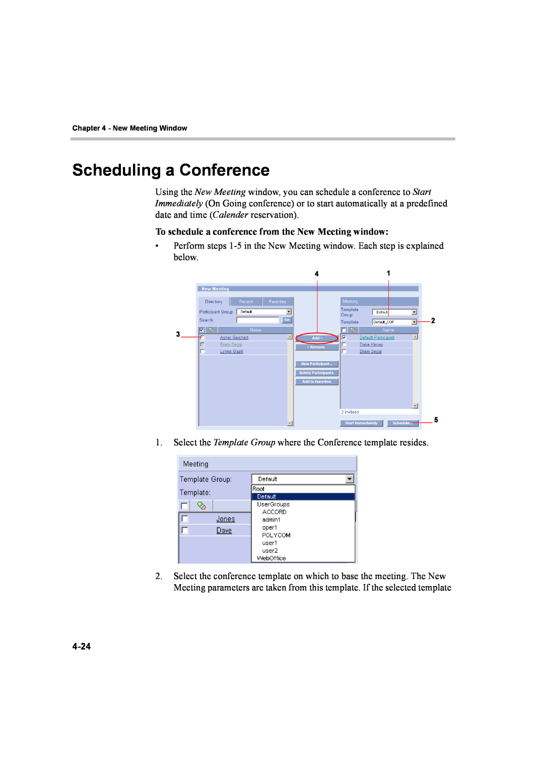 Polycom 8 manual Scheduling a Conference, New Meeting Window, 41 2 3 5 
