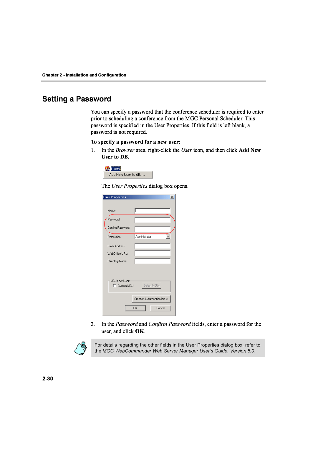Polycom 8 quick start Setting a Password, To specify a password for a new user 