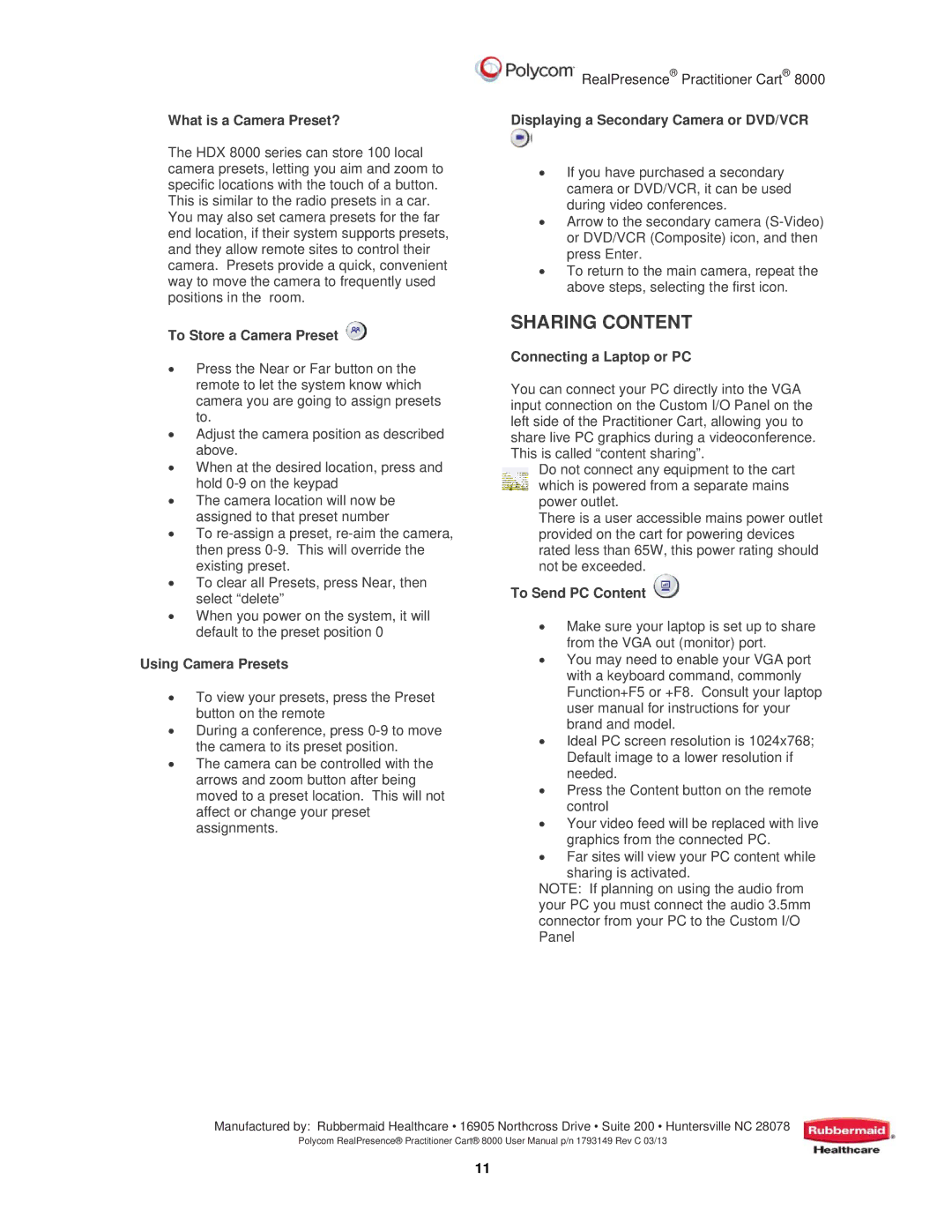 Polycom 8000 user manual Sharing Content 