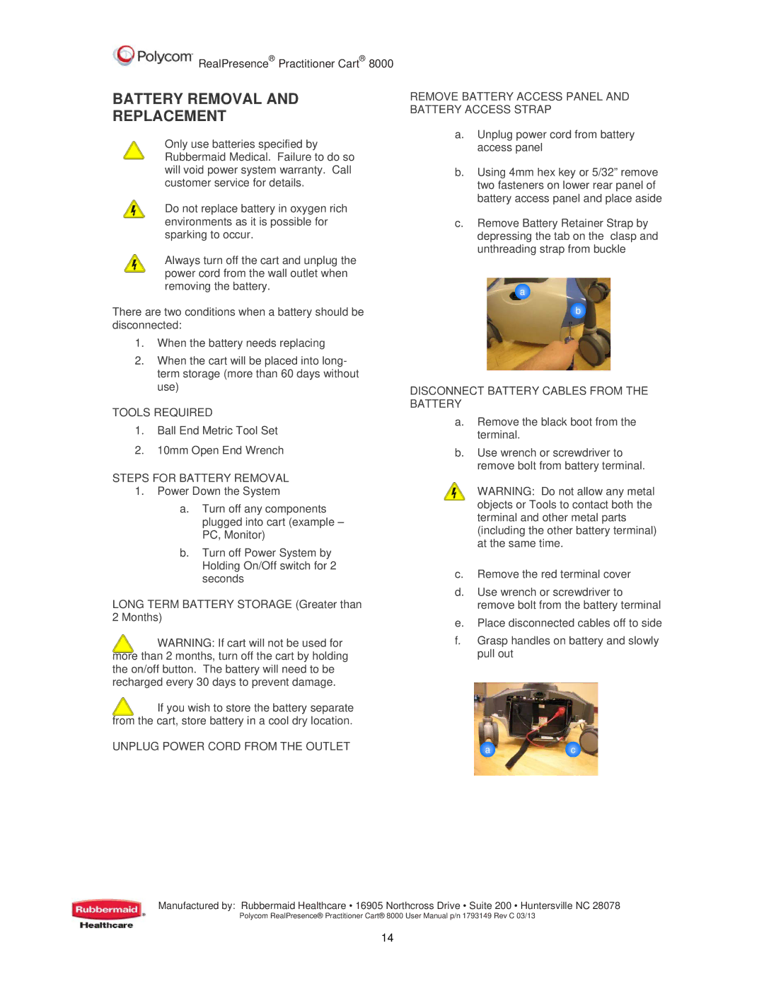 Polycom 8000 user manual Battery Removal Replacement, Tools Required, Steps for Battery Removal 