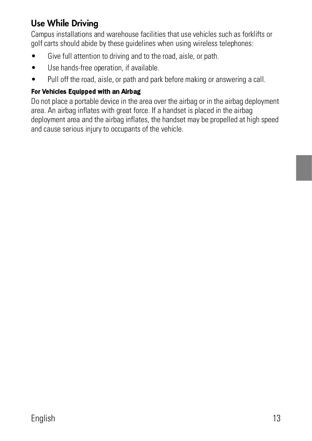 Polycom 8002 Series manual Use While Driving, For Vehicles Equipped with an Airbag 