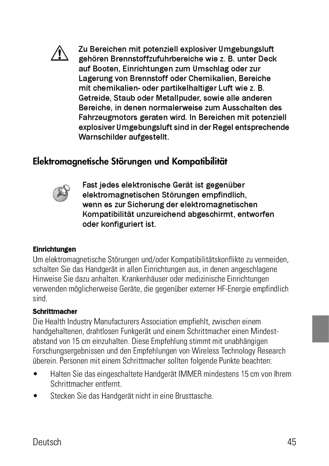 Polycom 8002 Series manual Elektromagnetische Störungen und Kompatibilität, Einrichtungen, Schrittmacher 