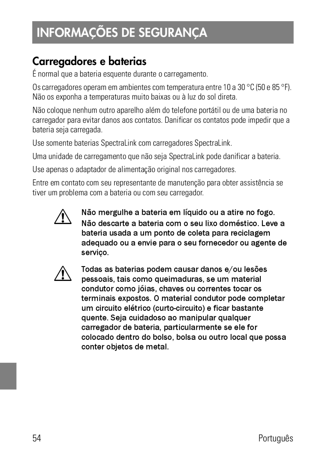 Polycom 8002 Series manual Informações DE Segurança, Carregadores e baterias 