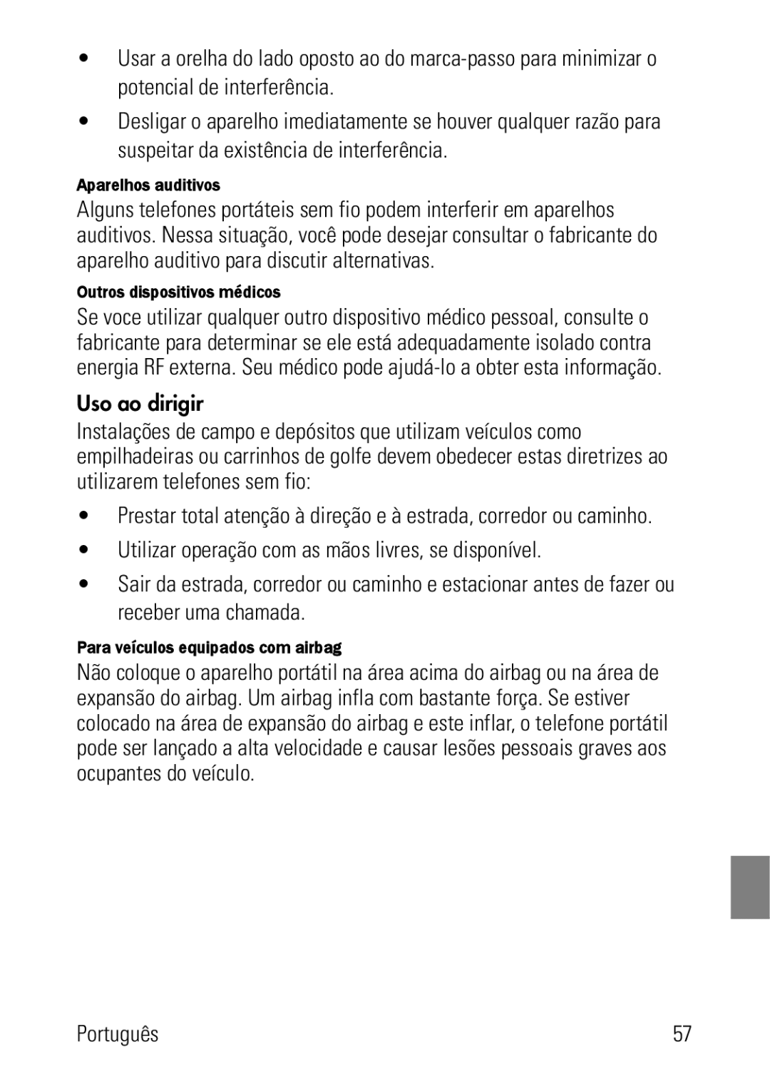 Polycom 8002 Series Uso ao dirigir, Aparelhos auditivos, Outros dispositivos médicos, Para veículos equipados com airbag 