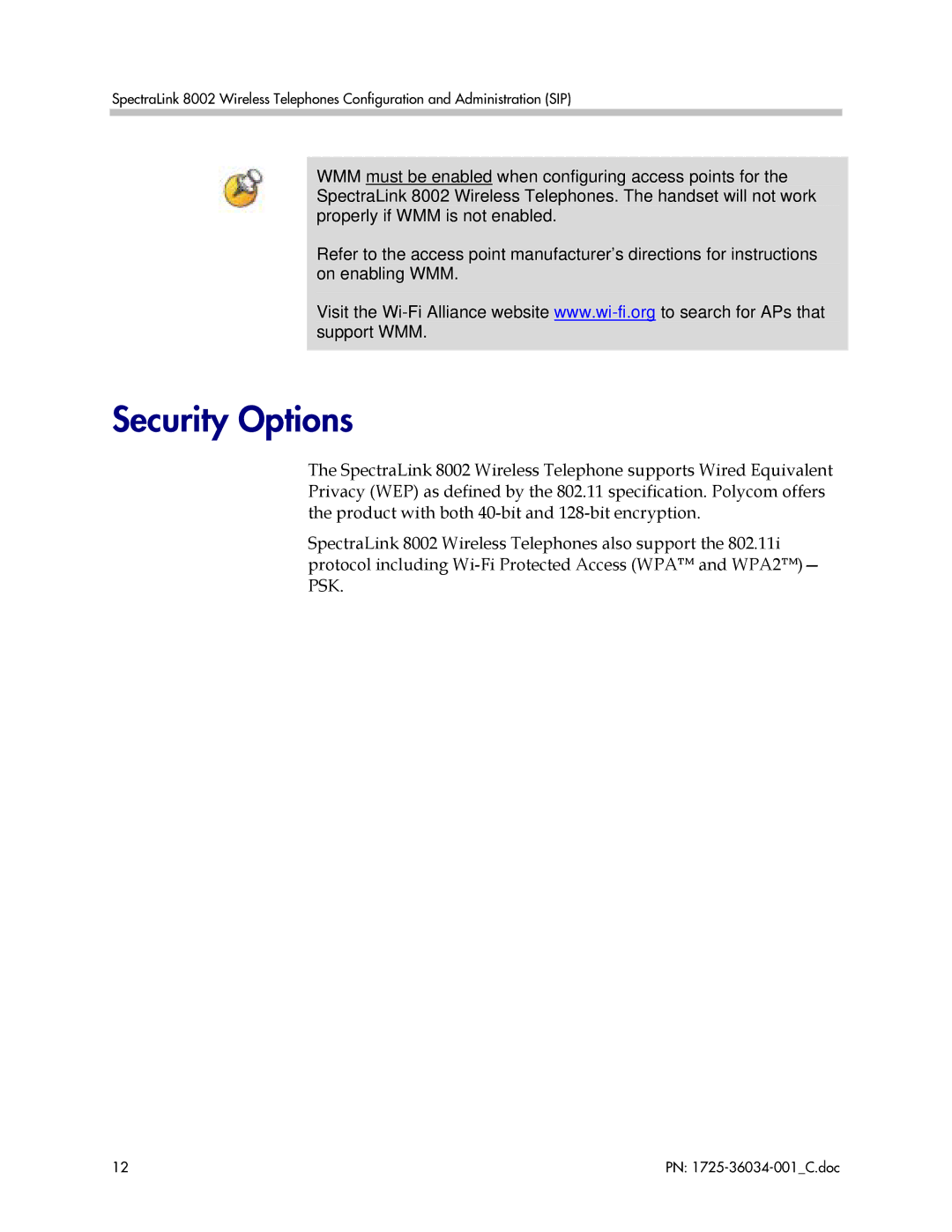 Polycom 8002 manual Security Options 