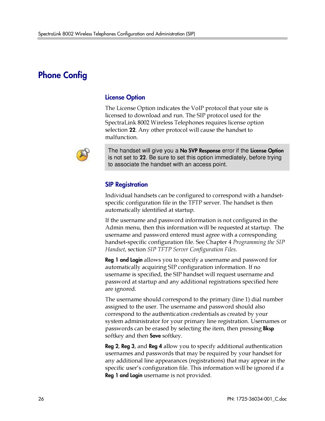 Polycom 8002 manual Phone Config, License Option, SIP Registration 