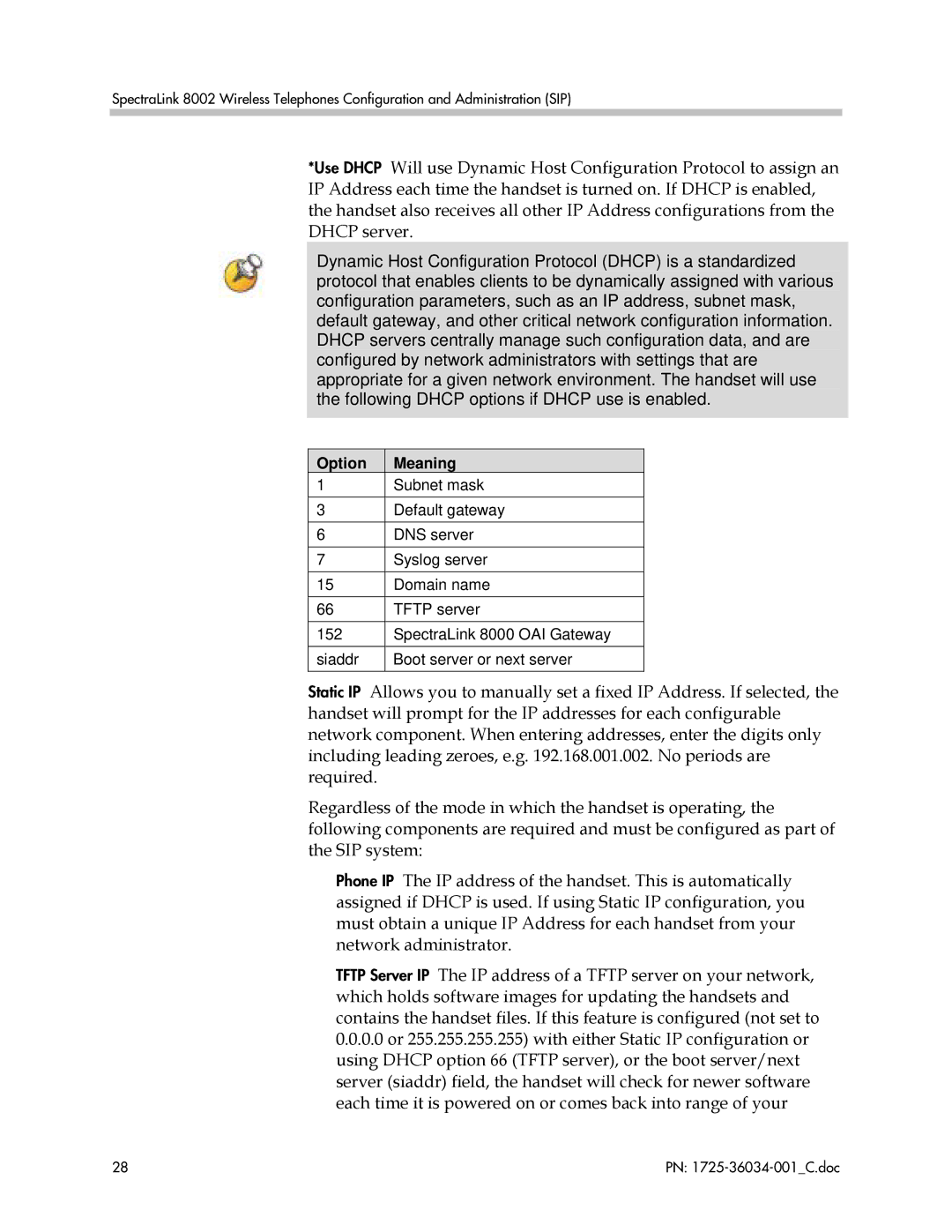 Polycom 8002 manual Option Meaning 