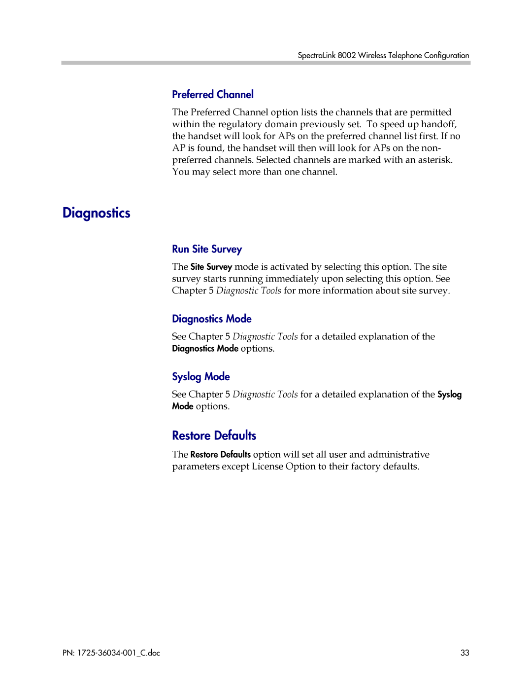 Polycom 8002 manual Diagnostics, Restore Defaults 