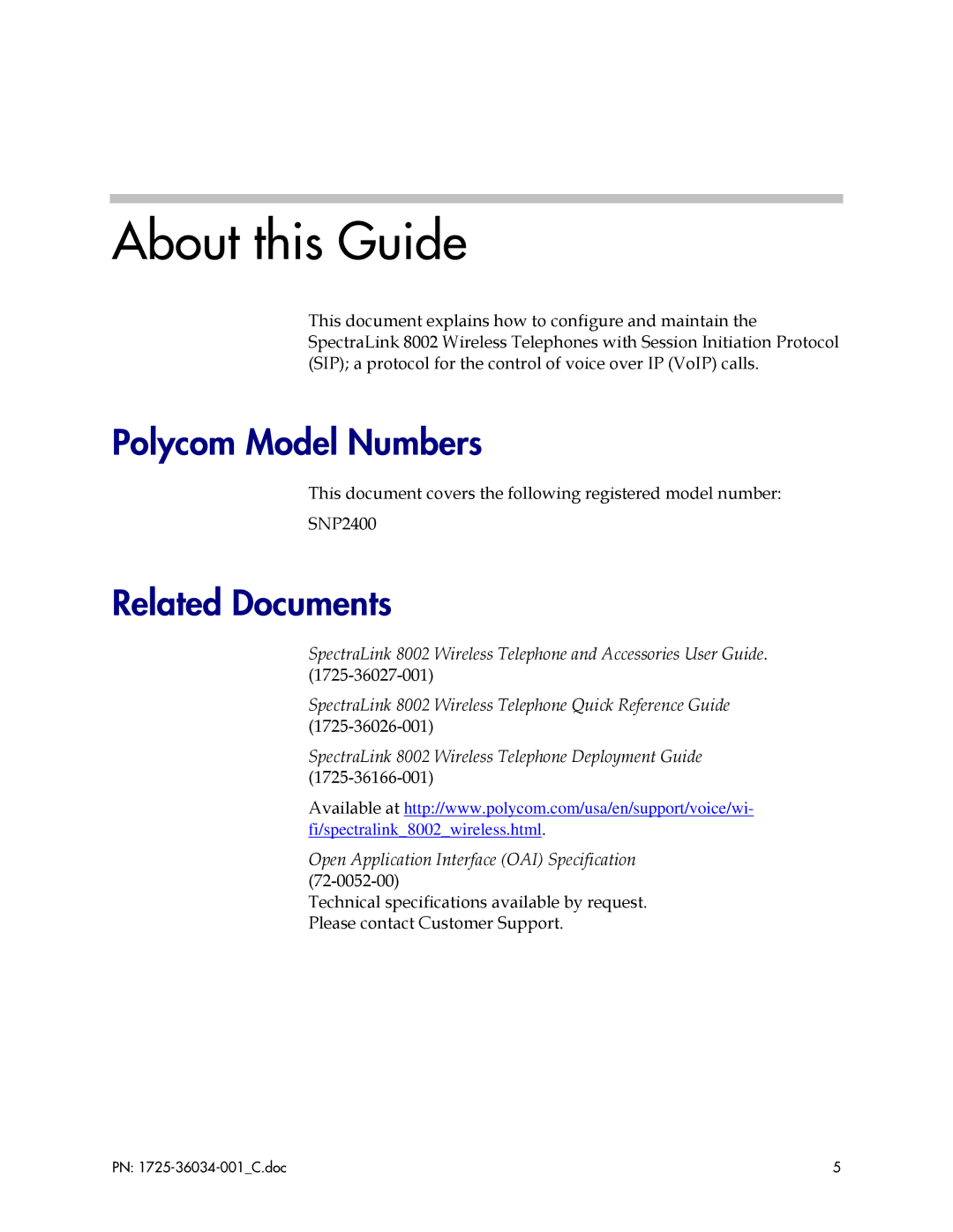 Polycom 8002 manual About this Guide, Polycom Model Numbers, Related Documents 