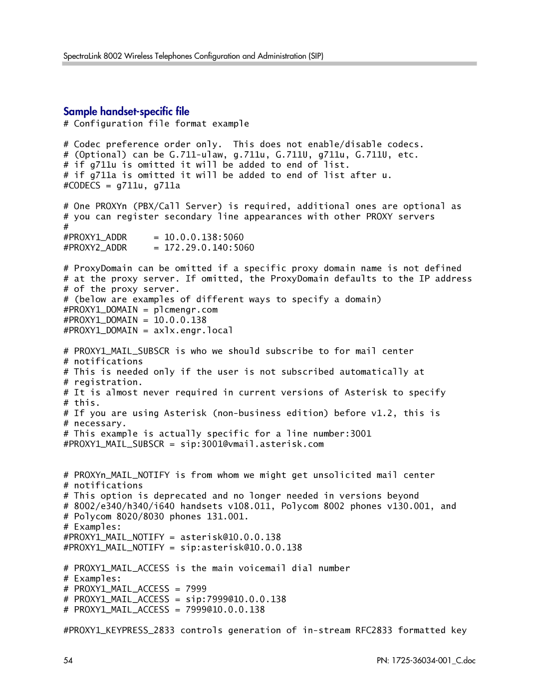 Polycom 8002 manual Sample handset-specific file, #PROXY1ADDR #PROXY2ADDR 