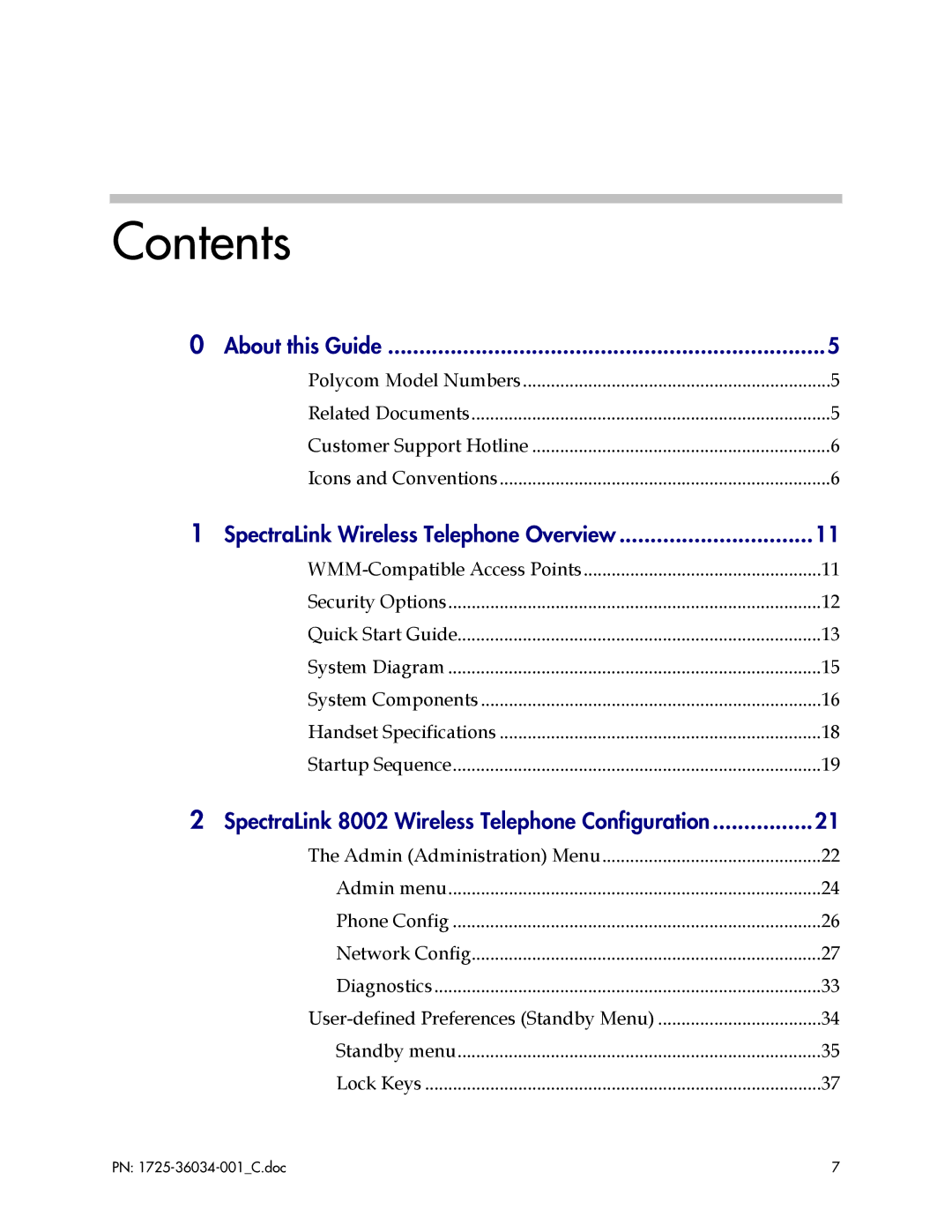 Polycom 8002 manual Contents 