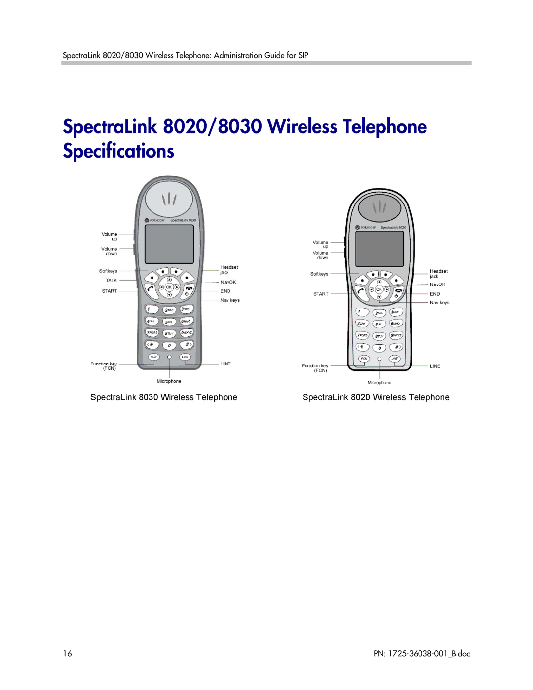 Polycom 1725-36038-001 manual SpectraLink 8020/8030 Wireless Telephone Specifications 