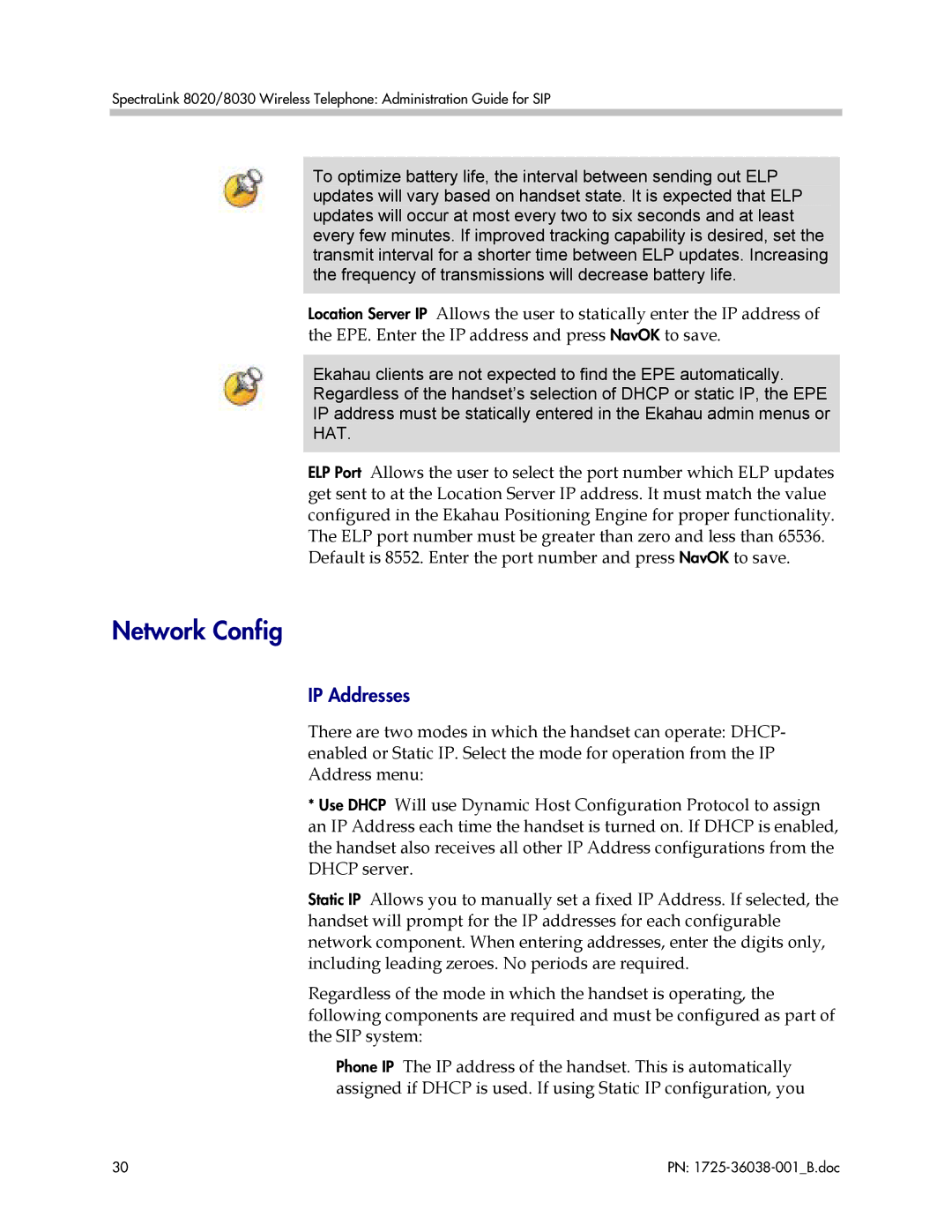 Polycom 8020, 8030, 1725-36038-001 manual Network Config, IP Addresses 