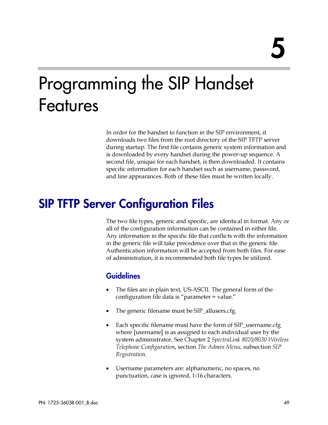 Polycom 8030, 8020, 1725-36038-001 Programming the SIP Handset Features, SIP Tftp Server Configuration Files, Guidelines 