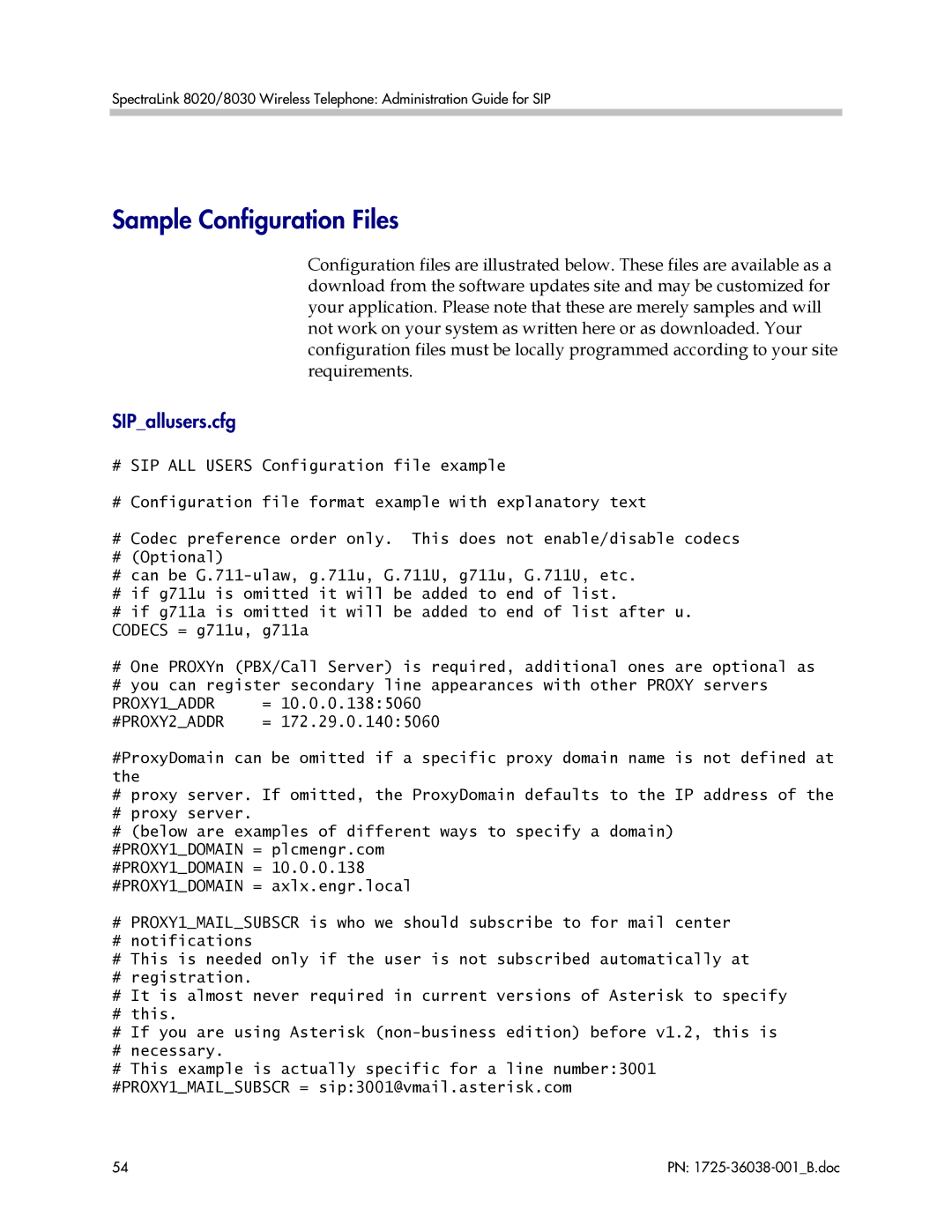 Polycom 8020, 8030, 1725-36038-001 manual Sample Configuration Files, SIPallusers.cfg 