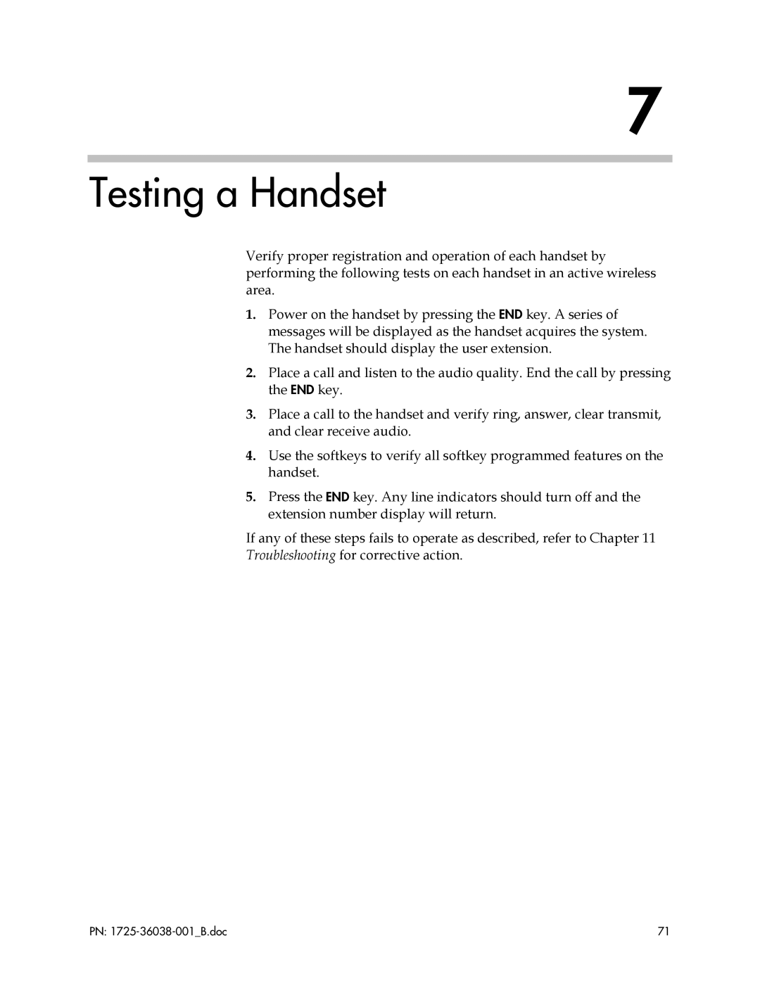 Polycom 1725-36038-001, 8020, 8030 manual Testing a Handset 