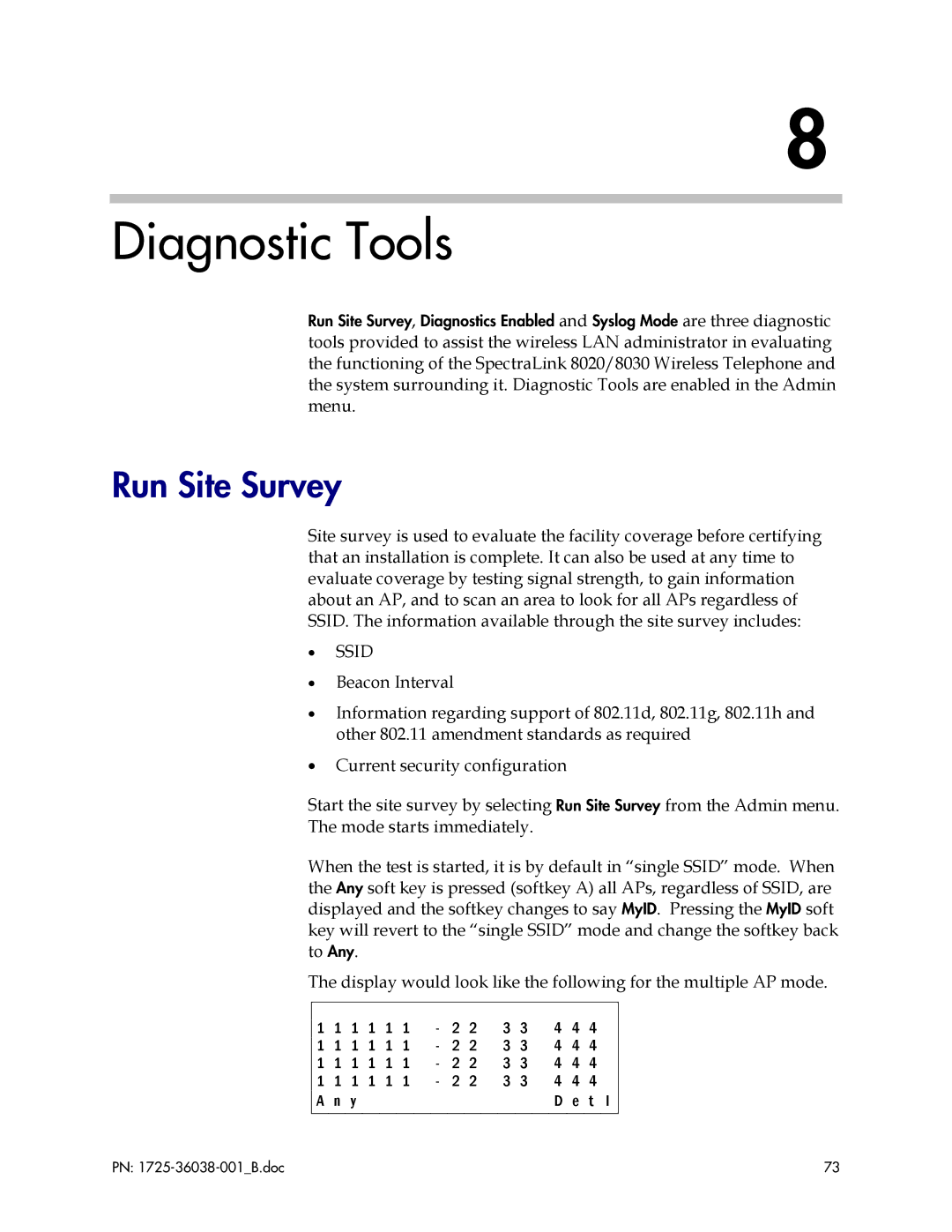 Polycom 8030, 8020, 1725-36038-001 manual Diagnostic Tools, Run Site Survey 