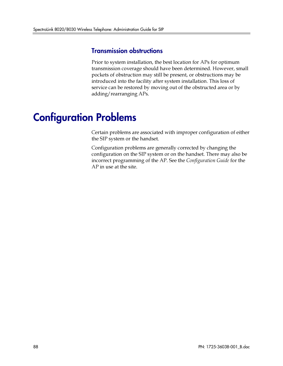 Polycom 8030, 8020, 1725-36038-001 manual Configuration Problems, Transmission obstructions 