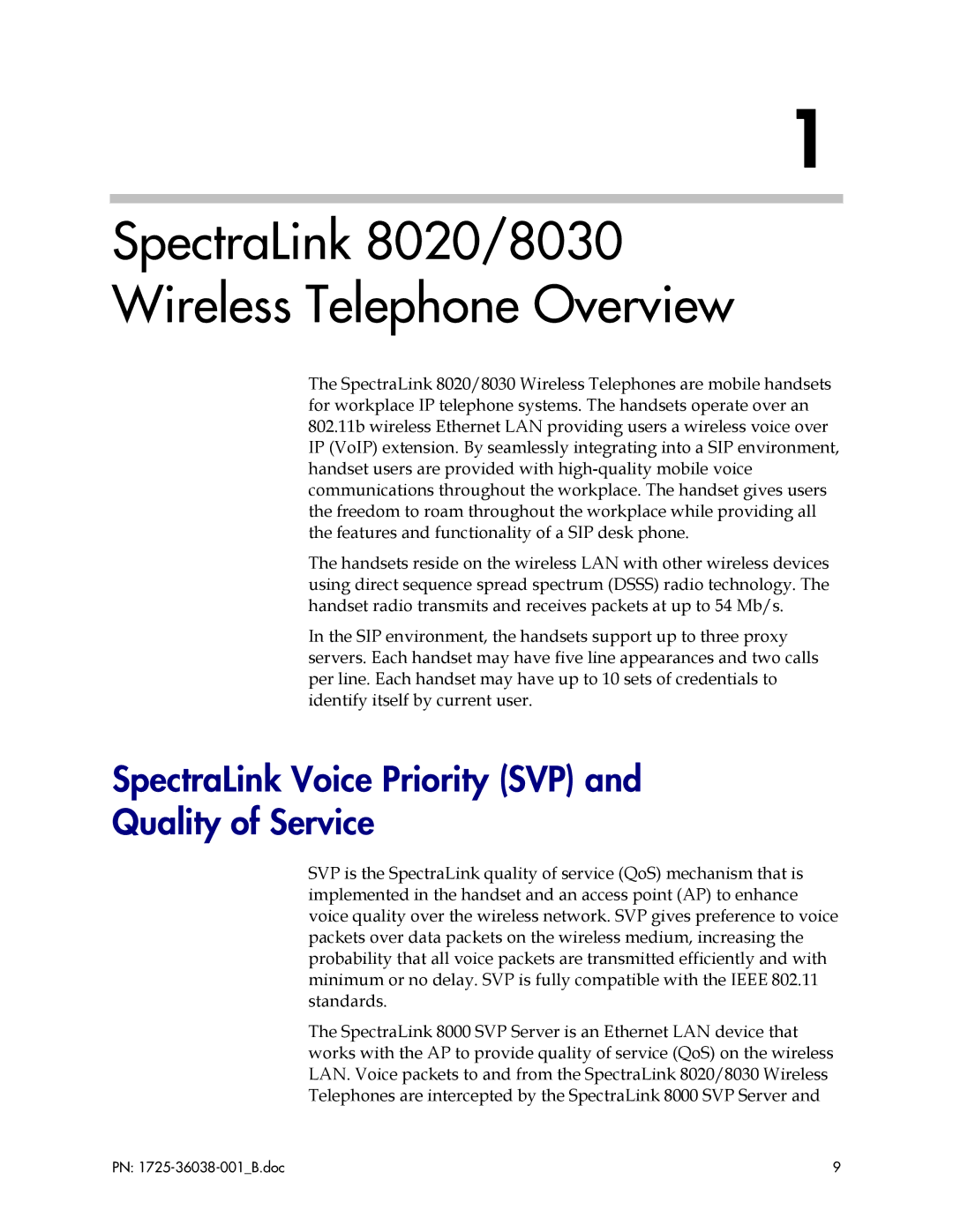 Polycom manual SpectraLink 8020/8030 Wireless Telephone Overview, SpectraLink Voice Priority SVP Quality of Service 