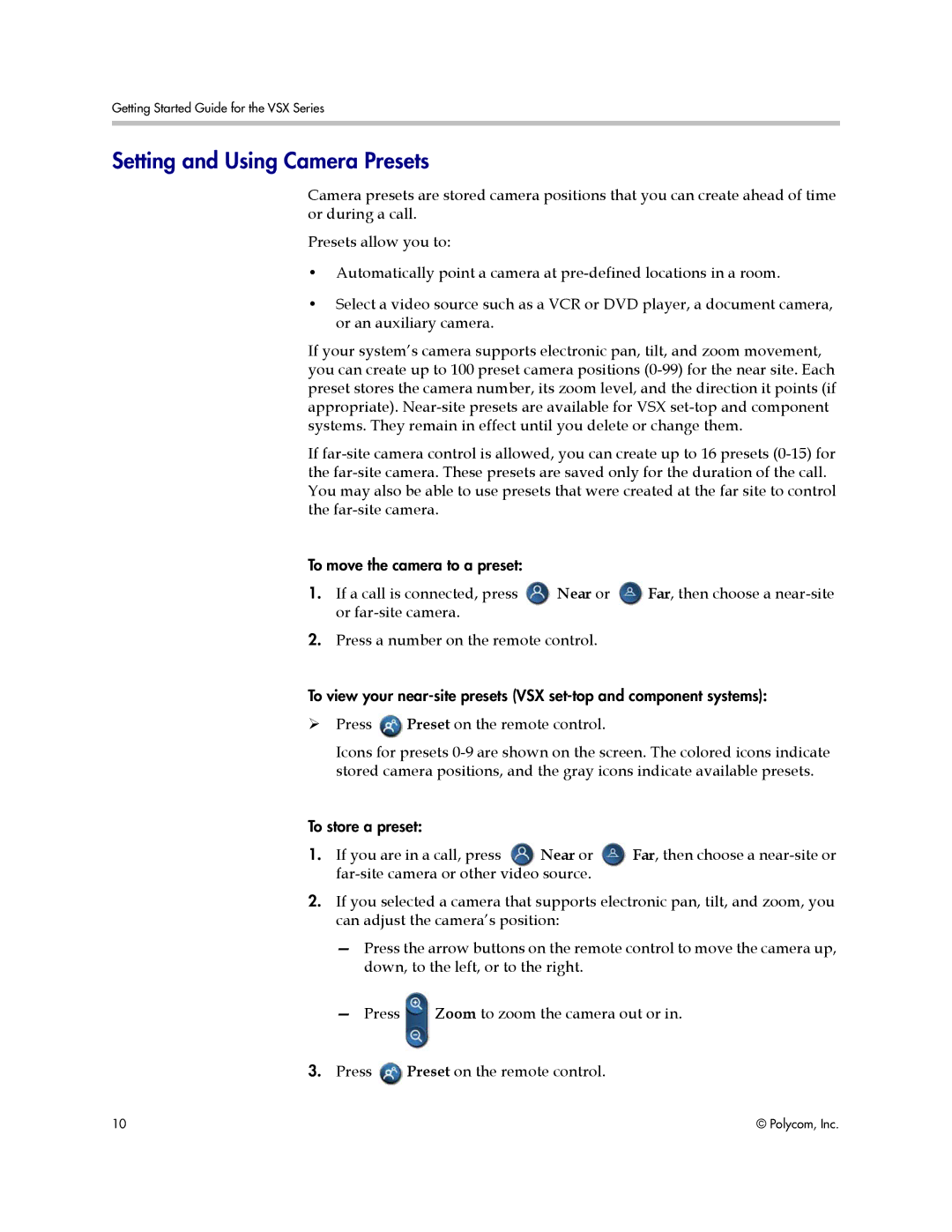 Polycom 9.0.6 manual Setting and Using Camera Presets 