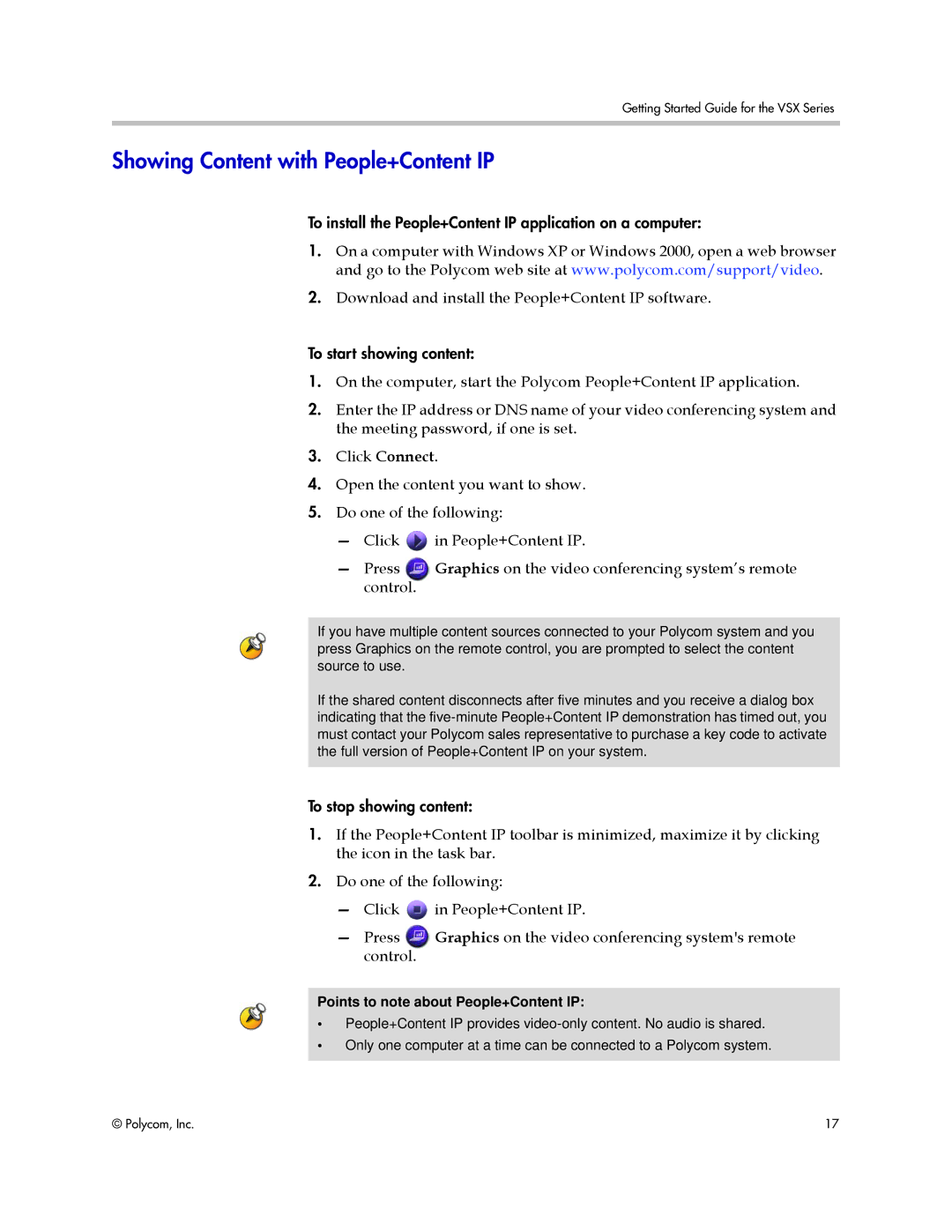 Polycom 9.0.6 manual Showing Content with People+Content IP, Points to note about People+Content IP 