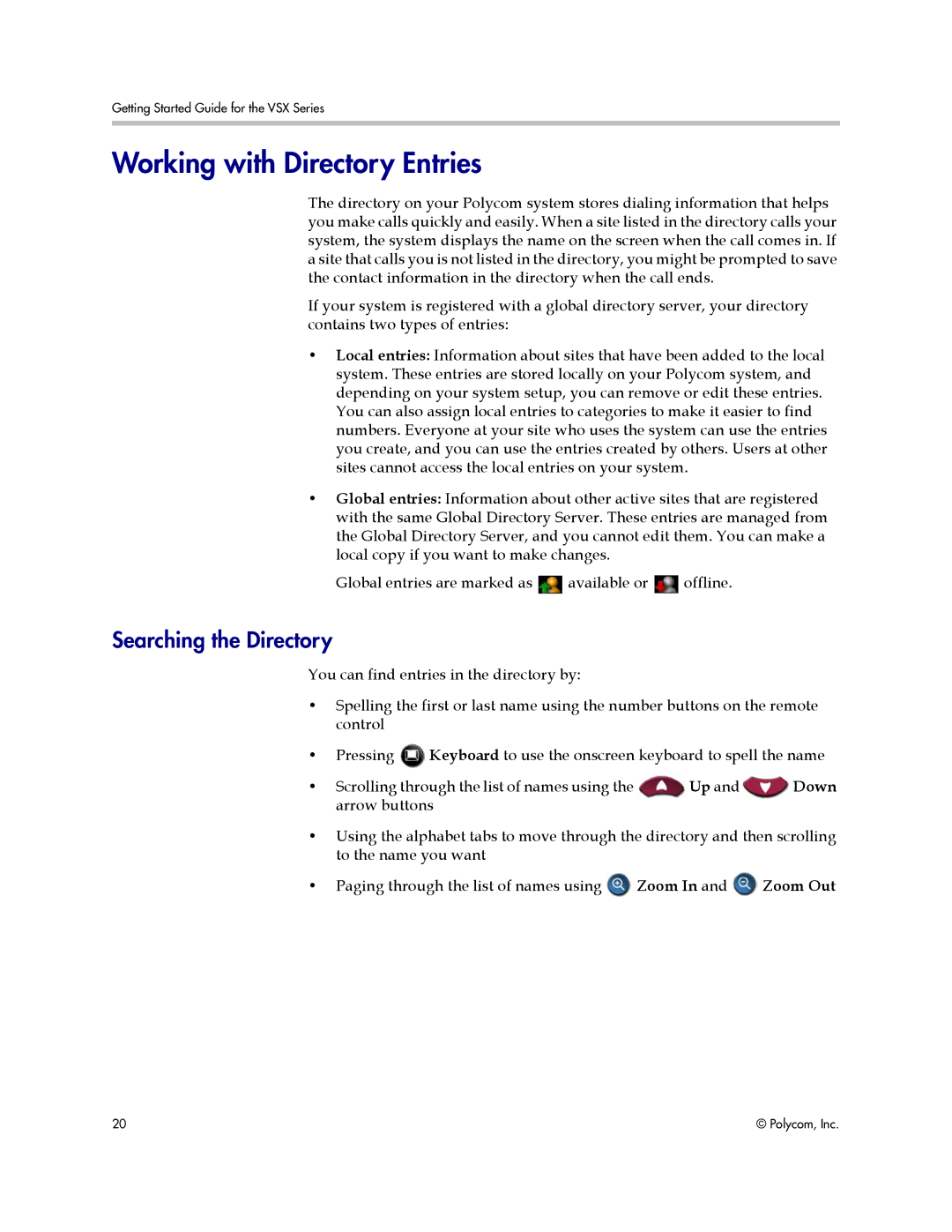 Polycom 9.0.6 manual Working with Directory Entries, Searching the Directory, Down 