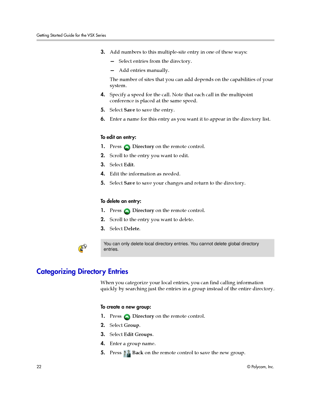 Polycom 9.0.6 manual Categorizing Directory Entries, Select Edit Groups 