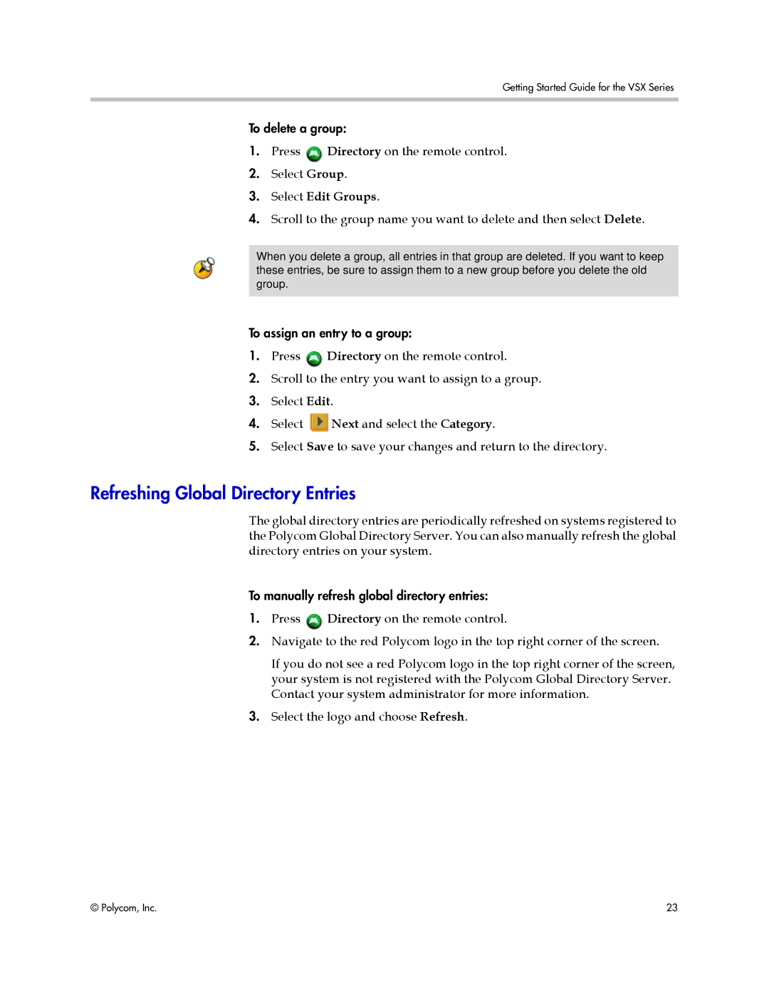 Polycom 9.0.6 manual Refreshing Global Directory Entries 