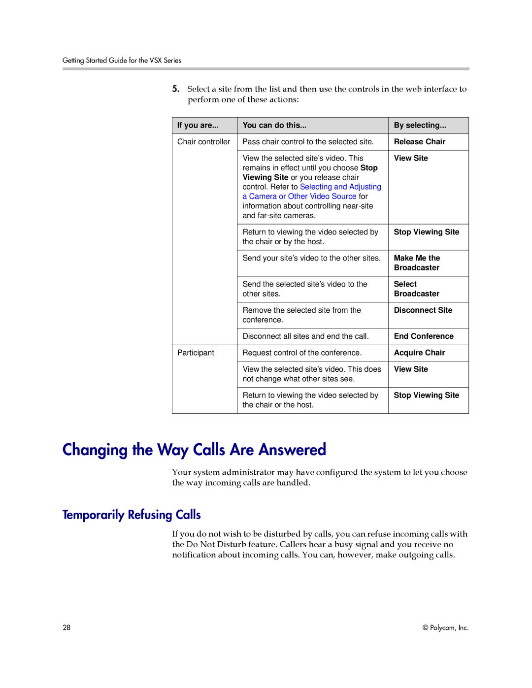 Polycom 9.0.6 manual Changing the Way Calls Are Answered, Temporarily Refusing Calls 