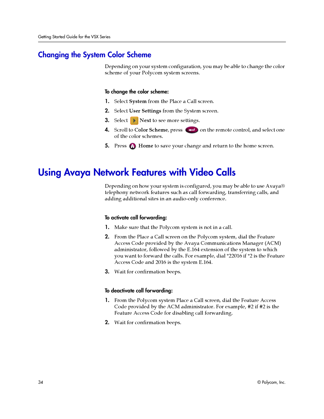 Polycom 9.0.6 manual Using Avaya Network Features with Video Calls, Changing the System Color Scheme 