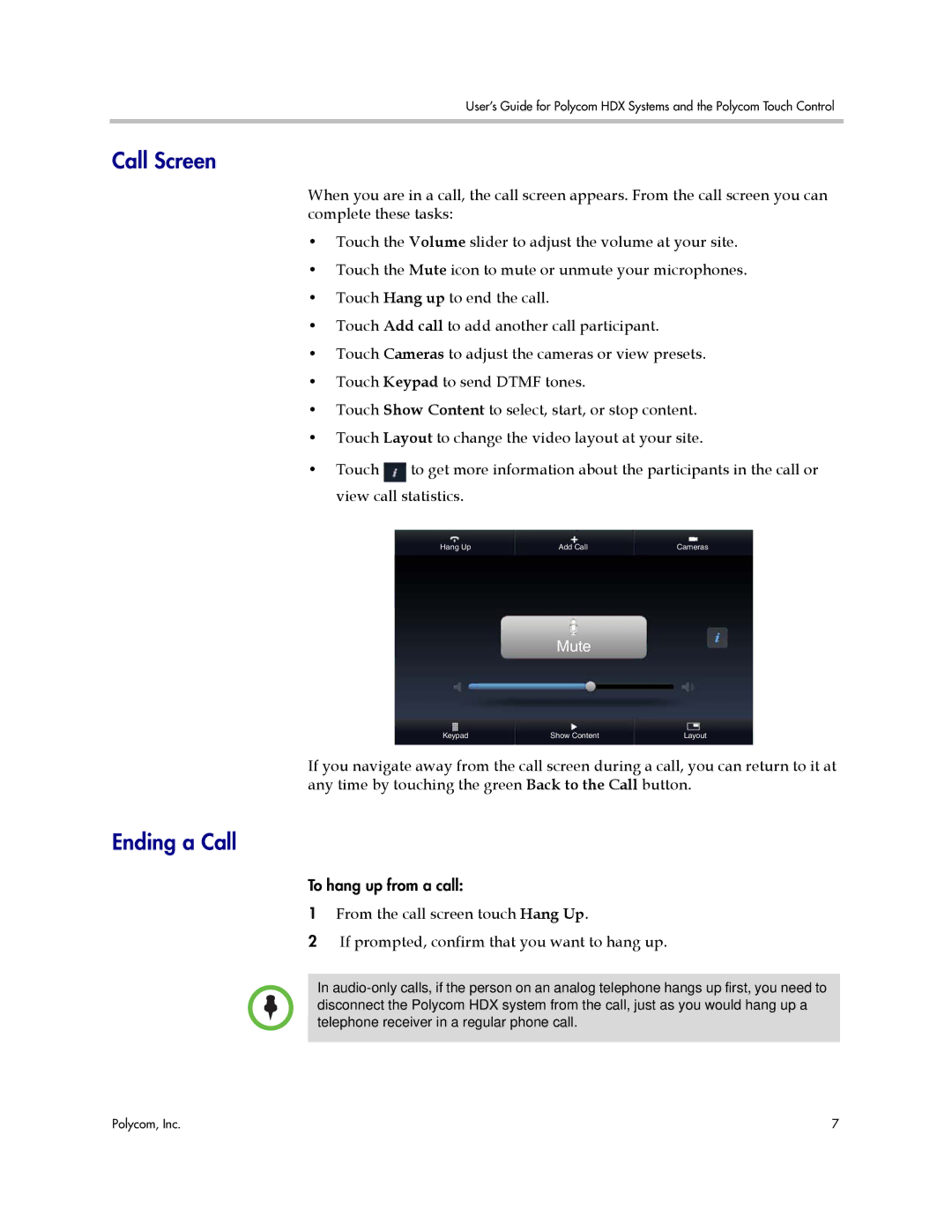 Polycom 3725-61794-005, A manual Call Screen, Ending a Call 