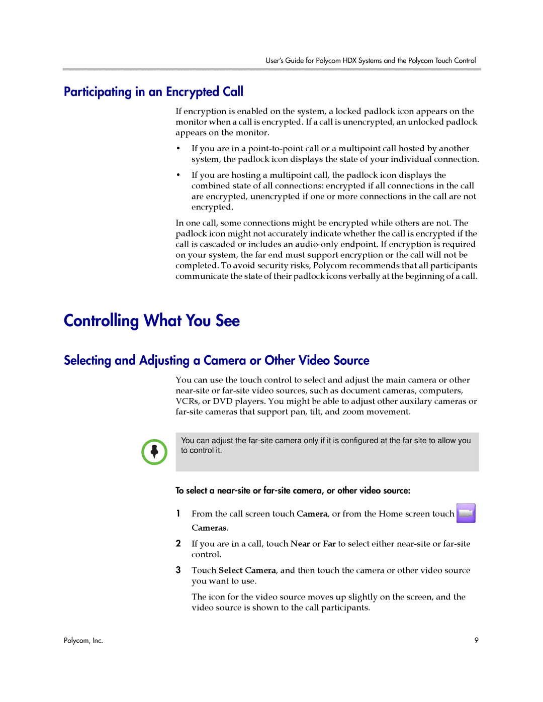 Polycom 3725-61794-005, A manual Controlling What You See, Participating in an Encrypted Call 