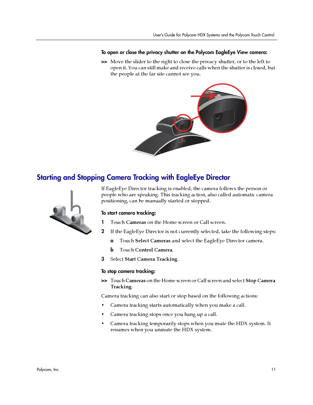 Polycom 3725-61794-005, A manual Starting and Stopping Camera Tracking with EagleEye Director 