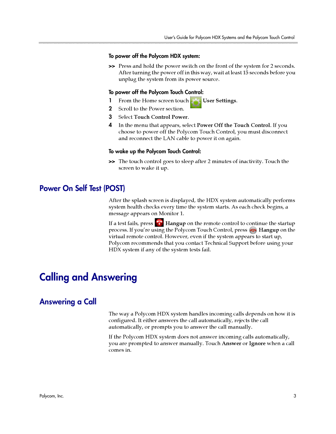 Polycom 3725-61794-005 manual Calling and Answering, Power On Self Test Post, Answering a Call, User Settings 