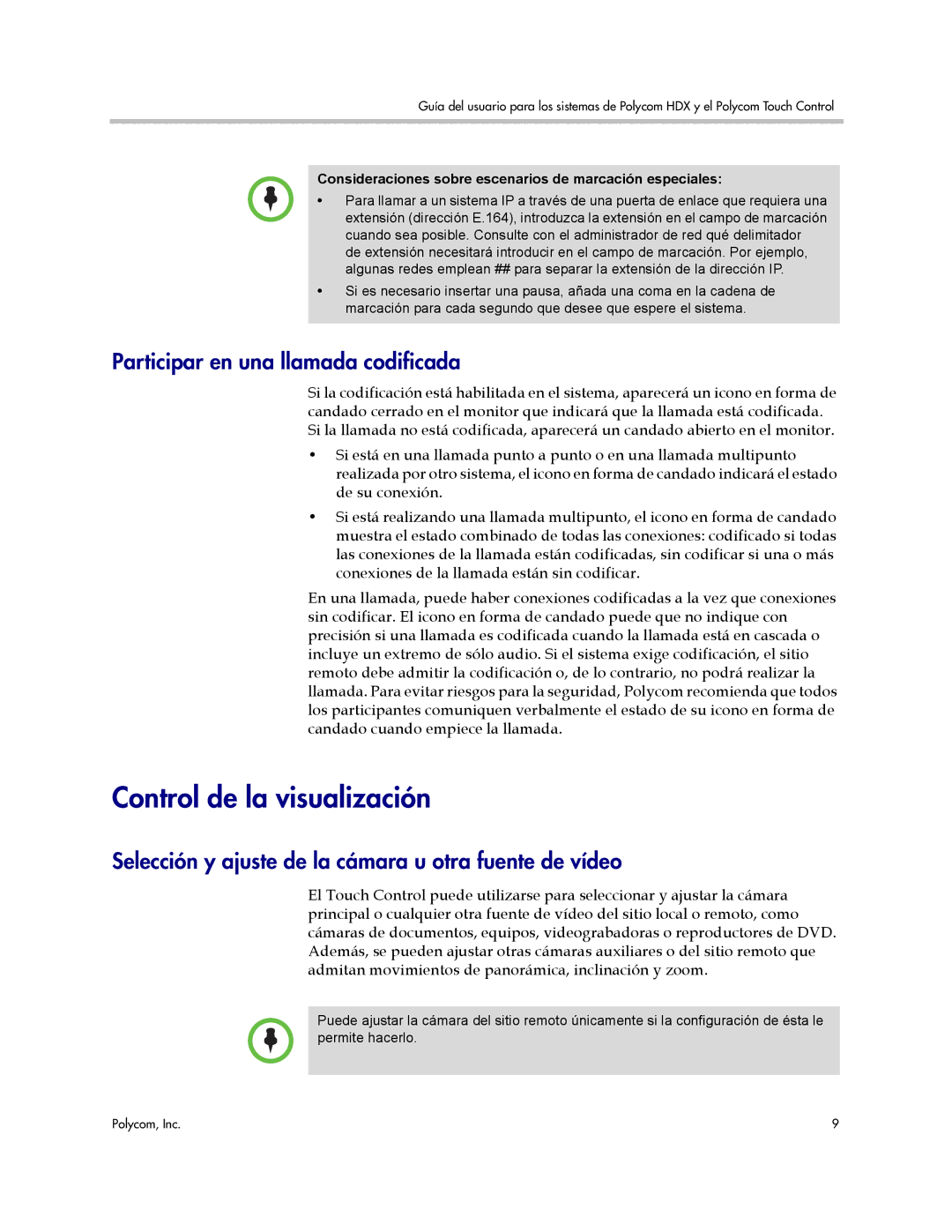 Polycom 3725-61955-004, A manual Control de la visualización, Participar en una llamada codificada 